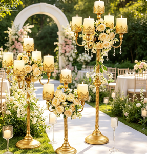 Juego <span class=keywords><strong>de</strong></span> Candelabros Dorados <span class=keywords><strong>de</strong></span> 5 Brazos, Centro <span class=keywords><strong>de</strong></span> Mesa para Bodas con Velas LED, Candelabro <span class=keywords><strong>de</strong></span> Metal con Flores para Decoración <span class=keywords><strong>de</strong></span> Mesa <span class=keywords><strong>de</strong></span> Ceremonia - Product Image 2