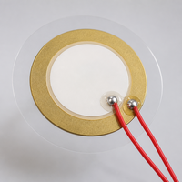 Elemen Piezo Buzzer Kuningan 35T25 dengan Film PVC Transparan 49mm dan Kabel Merah, Transduser Keramik Piezoelektrik untuk Sensor OEM