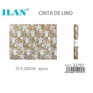 Nastro di Lino ILAN 35x200Cm con Stelle Dorate per Decorazioni Natalizie - Product Image 1