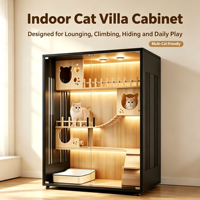 Villa pour chat d'intérieur, armoire multi-niveaux pour chat, pour se reposer, grimper, griffer et jouer avec de spacieuses plateformes de détente