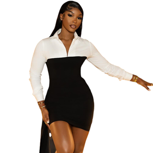 Mini Black and White Dress - Ladies Patchwork Mini Dress - Vintage Style