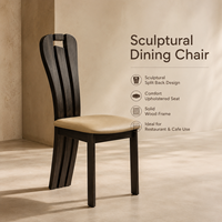 Chaise de salle à manger sculpturale à dossier fendu avec assise rembourrée, structure en bois robuste pour la maison et les restaurants, plusieurs couleurs disponibles