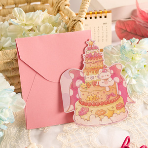 Biglietto d'Auguri 3D a Forma di Torta di <span class=keywords><strong>Compleanno</strong></span>, Pieghevole ed Ecologico, per Natale e Festa degli Insegnanti, con Messaggio Semplice da Negozio di Fiori - Product Image 4