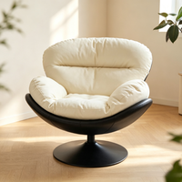 Fauteuil de relaxation moderne pivotant à 360 degrés en forme d'œuf, avec coussin profond en tissu crème, ergonomique, surdimensionné et capitonné