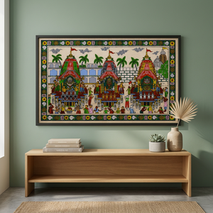 Peinture traditionnelle artisanale Pattachitra, forme rectangulaire, occasion Jagannath Rath Yatra, décoration murale pour salon intérieur - Product Image 4