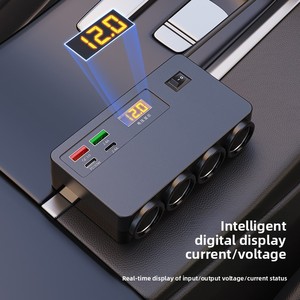Allume-cigare de voiture 120W, double USB + double type-C, charge rapide multifonction, affichage intelligent de la tension, chargeur 12-24V - Product Image 4