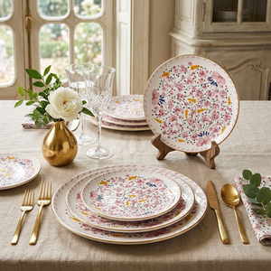Juego de Vajilla de Cerámica Floral Rosa Romántico Personalizado, Platos de Porcelana con Calcomanías Vintage, Aptos para Lavavajillas, para Bodas y Venta al por Menor - Product Image 3