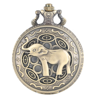 Collier style ancien horloge bijoux métal Steampunk éléphant Bronze montre de poche à quartz avec chaîne de chandail