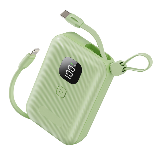 10000mAh Minimalist Power Bank with Built-in Type-C & IOS Cables Lanyard 22.5W Fast Charging LED Display