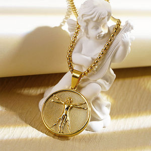 Collar con Colgante Vintage de Acero Inoxidable con Figura <span class=keywords><strong>en</strong></span> Relieve Estéreo del Hombre Vitruviano de Da Vinci, Chapado <span class=keywords><strong>en</strong></span> Plata Antigua, Regalo de Aniversario - Product Image 4
