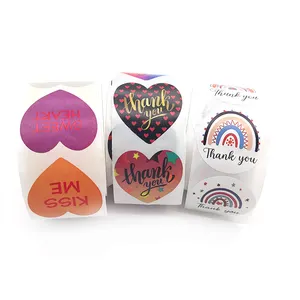 Factory Custom Logo 500 Thank You Sticker 1.5 inch Heart Shape Thank You Label Stickers For Sealing Envelopes