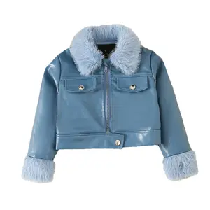 Mode nouveauté enfant en bas âge filles automne hiver en peluche chaud veste en cuir boutique vêtements pour enfants