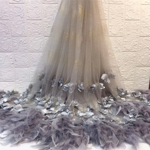 DELACE ชุดกระโปรงผ้าลูกไม้ลายขนนก3d,เสื้อผ้าหรูหราลายดอกไม้สำหรับสุภาพสตรี - Product Image 1