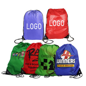 Promotional Plain Draw String Polyester Waterproof Sports Drawstring Shopping Bag With Custom Printed