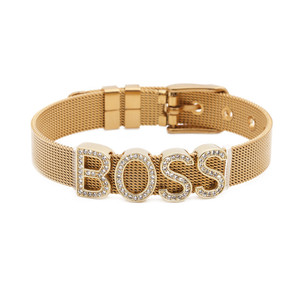 BC2004 Popolare Oro Placcato In Acciaio Inossidabile Della Maglia Regolabile Wristband Del Braccialetto <span class=keywords><strong>con</strong></span> Diamante DELLA CZ Pavimenta Lettere Parole di Fascino del Cursore - Product Image 4