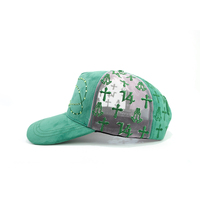 Gorra de béisbol de gamuza verde de lujo con bordado cruzado estilo High Street, gorra snapback ajustable vintage desgastada para hombre y mujer, gorra trucker