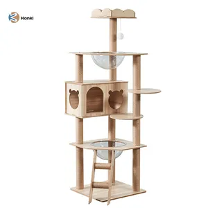 Lüks Modern büyük mobilya kapalı kedi ağacı kule ev kediler ağaçları Scratcher ahşap tırmanma tırmalama sütunu kedi ağacı