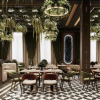 Conception d'intérieur moderne pour café-bar, mobilier de restaurant et décoration pour une solution tout-en-un, fournie par Restaurant Resort.