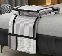 Plaid en flanelle côtelée imprimée 100 % polyester, anti-boulochage, doux, léger, à rayures marines vintage, pour lit et canapé, quatre saisons