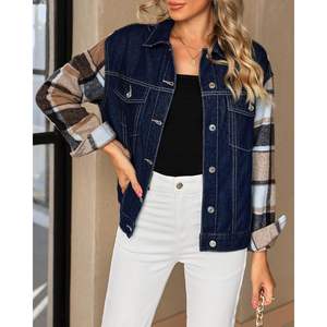 2025 femmes mode flanelle Plaid Denim veste surdimensionné bouton vers le bas camionneur Shacket Jean manteau - Product Image 3