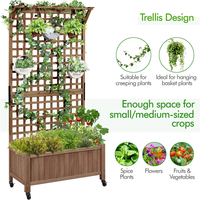 Jardinière surélevée Combohome avec roues, bac à plantes mobile en bois de sapin avec treillis pour légumes et fleurs
