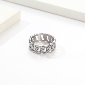 Fashion <b>Rings</b> <b>Titanium</b> Steel Cuban Chain Diamond <b>Ring</b> Pave Setting Unisex Party Jewelry Gold Silver Black - Product Image 2