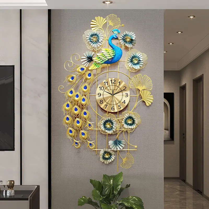 Домашний декор, скандинавский Павлин, оптовая продажа, современные металлические настенные часы для гостиной