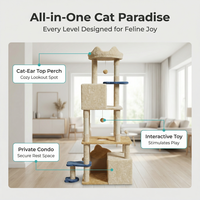 Arbre à chat de luxe moderne et écologique à 5 niveaux, avec griffoir en sisal et papier, et niche, pour chats de grande taille d'intérieur, centre d'activités en peluche