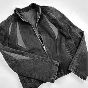 Giacca Vintage Invernale <span class=keywords><strong>Bomber</strong></span> Corta da Uomo <span class=keywords><strong>Oversize</strong></span> Baggy Chaqueta Nera in Denim Lavato all'Acido con Zip in Cotone - Product Image 4