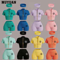 Ensemble 3 pièces d'été personnalisé pour femme : survêtement streetwear respirant avec veste zippée à manches courtes et short au-dessus du genou