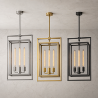 Lustre suspendu moderne en métal doré rectangulaire à 3 lumières pour hall d'hôtel, salle à manger, projets