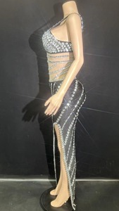 Traje de Baile Largo con Pedrería Brillante para Mujer, Spandex/Poliéster, Sexy, para <span class=keywords><strong>Discoteca</strong></span>, Celebraciones y Actuaciones - Product Image 3
