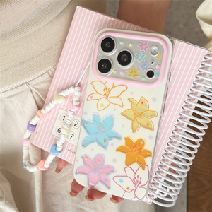 Coque de protection élégante pour iPhone 17 16 15 Pro <span class=keywords><strong>Max</strong></span> avec lanière, motif Lys coloré dessiné à la main et Cœur d'amour - Product Image 2