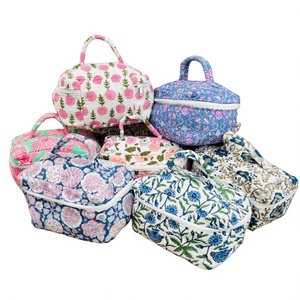 Premium Handmade Quilted Cotton Vintage Zipper <b>Vanity</b> Pouch Floral Print Travel Bag Eco-Friendly Durable Cosmetic <b>Case</b> - Product Image 1