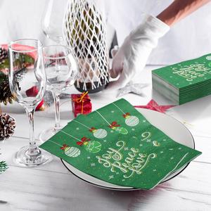 Noël cloche invité joie paix amour jetable vert Cocktail imprimé personnalisé avec Logo fête serviettes en papier - Product Image 5