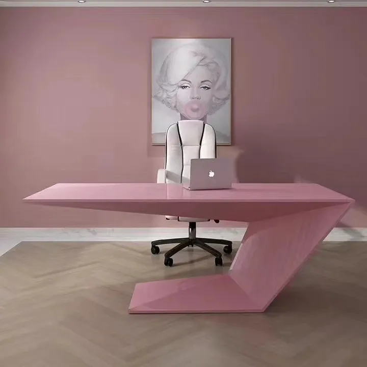Furnitur kantor tidak teratur, modern murah pink dapat disesuaikan meja bos MDF
