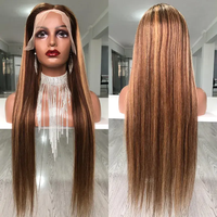 Vente en gros de perruques Lace Front Full couleur P4-27 Piano Highlight 13x4 perruques de cheveux humains 180% de densité 100% de cheveux vierges lisses Body Wave