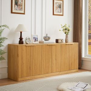 Aparador Estético de 4 Puertas con Diseño Acordonado, Mueble de Almacenamiento, Consola para Entrada, Mesa de Centro, Amplio Mueble para Sala de Estar - Product Image 6