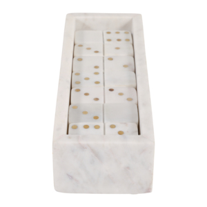 Set di Domino in Marmo con Punti in Ottone e Vassoio Rettangolare, Gioco Classico per Soggiorno e Arredamento Casa - Product Image 6