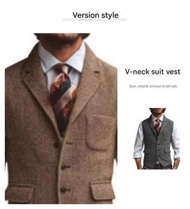 Chaleco Nuevo para Hombre al por Mayor, Color Marrón, con Solapas y Diseño Espigado |   Traje y Chaleco <span class=keywords><strong>de</strong></span> <span class=keywords><strong>Novio</strong></span> para Boda - Product Image 4