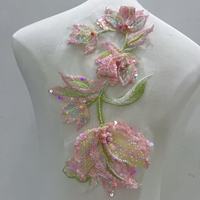 Applique en dentelle 3D rose personnalisée en gros pour vêtements, matériau DIY