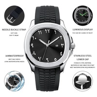 Montre pour homme de luxe à quartz analogique avec chiffres arabes, boîtier en alliage sans logo, bracelet en silicone, calendrier complet, cadeau, piles incluses