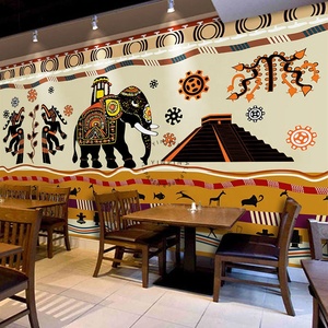 วอลเปเปอร์ลายภาพจิตรกรรมฝาผนังร้านอาหารสไตล์ไทยเอเชียตะวันออกเฉียงใต้ - Product Image 5