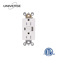Prise murale combinée blanche homologuée ETL 15A avec GFCI, auto-test et chargeur USB (Type-A + Type-C) 5V/4.8A