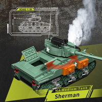 CAYI WW2 savaş askeri yapı taşları seti serisi Sherman M4a1 tankı inşaat oyuncaklar askeri çocuklar için 740 adet tuğla