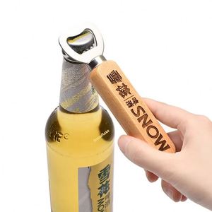 Ouvre-bouteille en bois de caoutchouc personnalisé avec logo, ouvre-bouteille en acier inoxydable pour bar, restaurant, hôtel, cuisine, mini-outil - Product Image 1
