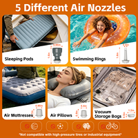 Mini pompe à air électrique pour articles gonflables avec batterie de 1600 mAh et lampe de camping, gonflage et dégonflage pour matelas pneumatique, sac de rangement sous vide
