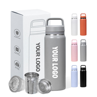 Gourde isotherme de voyage sportive personnalisée avec logo, 500 ml, en acier inoxydable 304, avec infuseur à thé amovible