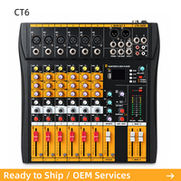 Console de mixage audio de studio 6 canaux CT6, mixeur de musique BT5.0 USB jaune, table de mixage sonore