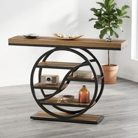 Console moderne convertible en bois avec 6 étagères de rangement, design étroit, structure géométrique en métal pour salon et entrée